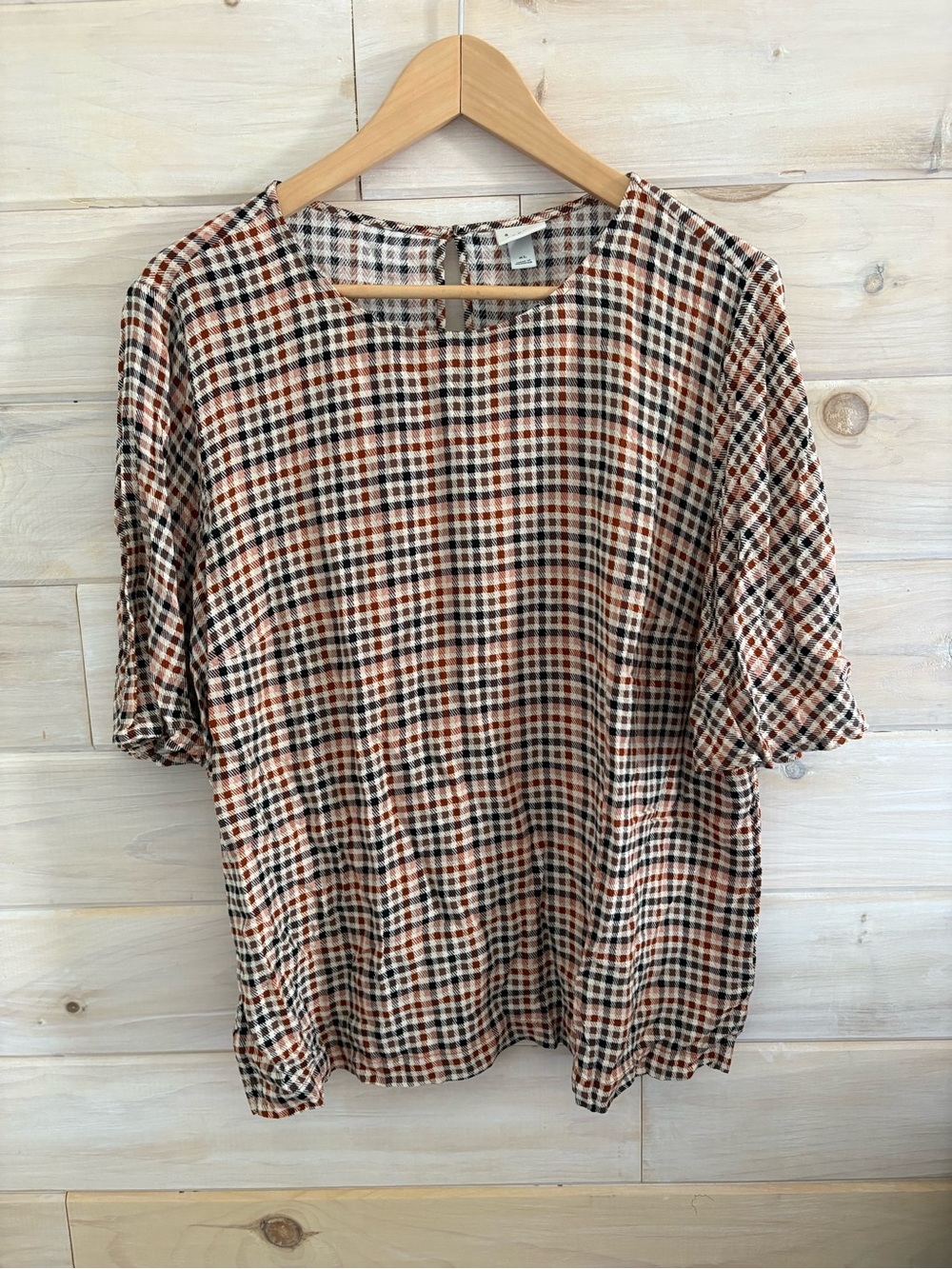 a new day Plaid Short-Sleeve Blouse in Cream, Black & Brown